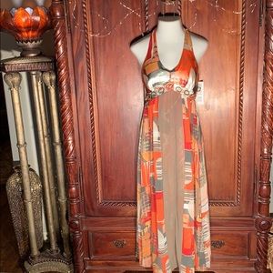 NWT Robbie Bee Taupe Coral Grey White Maxi Dress M